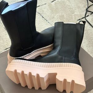 Black Leather Boots with Chunky Sole